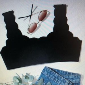 Black scalloped bathing suit top